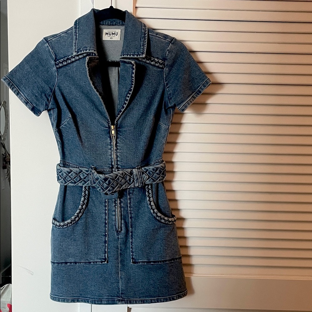 Show Me Your MuMu Blue Denim Belted Dress